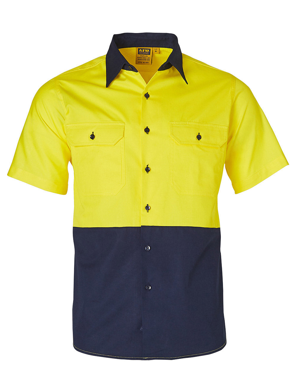 Short Sleeve Safety Shirt - Yellow Navy