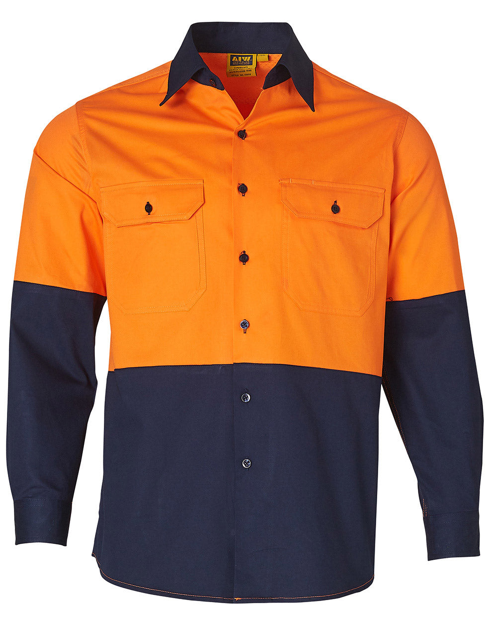 Long Sleeve Safety Shirt - Orange Navy