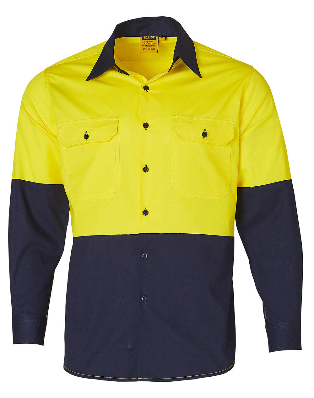 Long Sleeve Safety Shirt - Yellow Navy