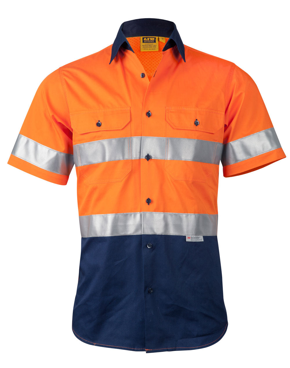 Short Sleeve Safety Shirt - Orange Navy