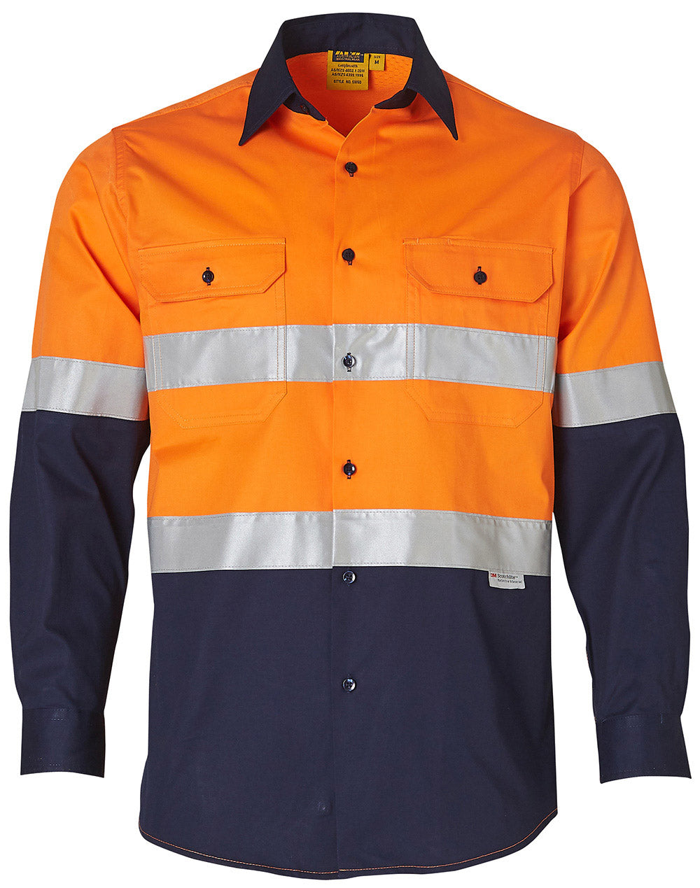 Long Sleeve Safety Shirt - FluoroOrange Navy