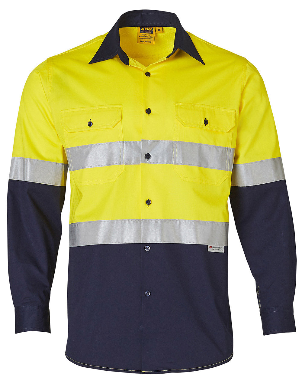 Long Sleeve Safety Shirt - FluoroYellow Navy