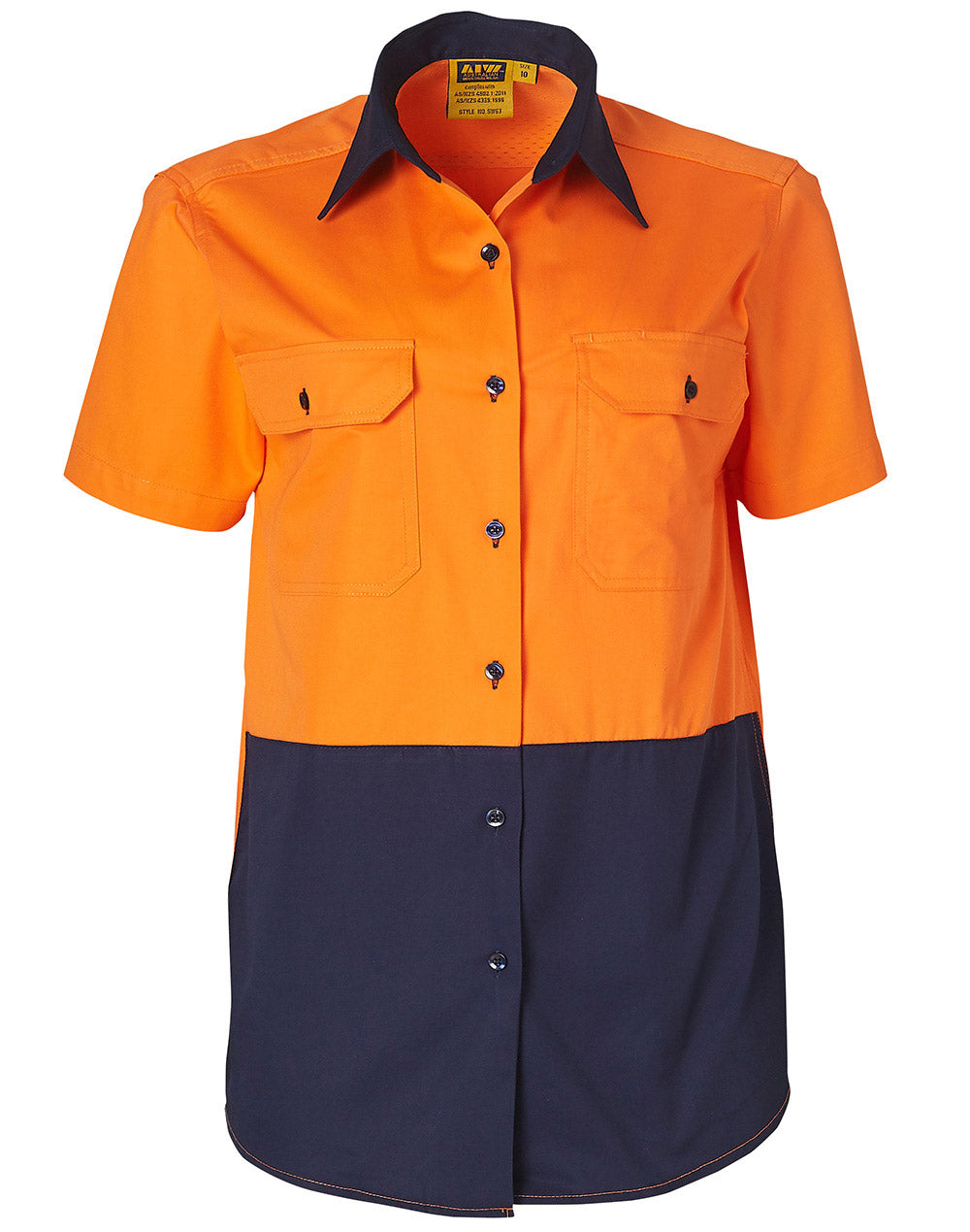 Women'S Short Sleeve Safety Shirt - FluoroOrange Navy
