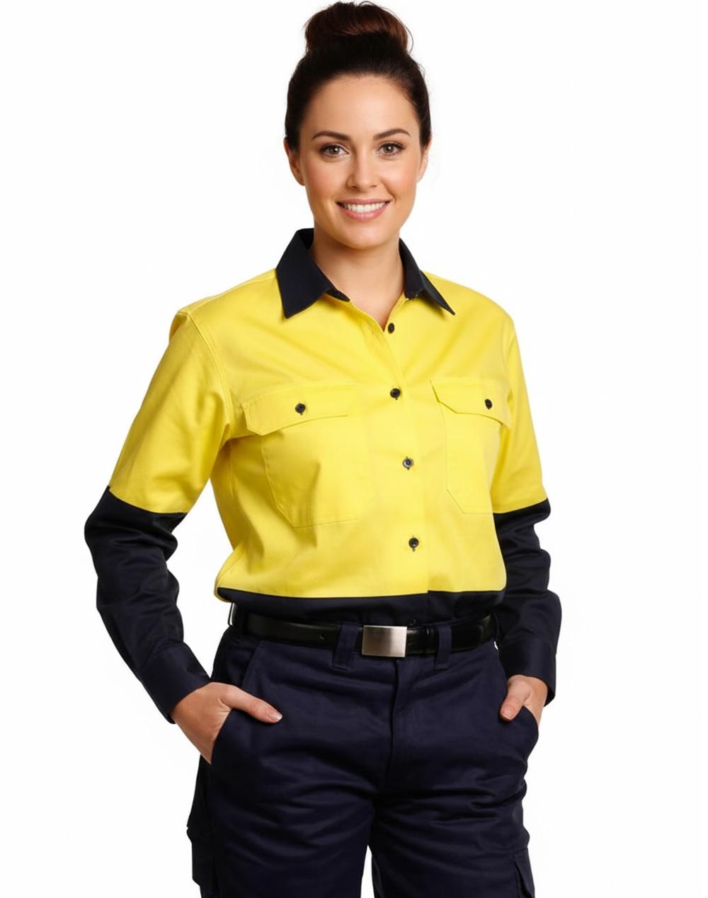 Women'S Long Sleeve Safety Shirt - FluoroYellow Navy