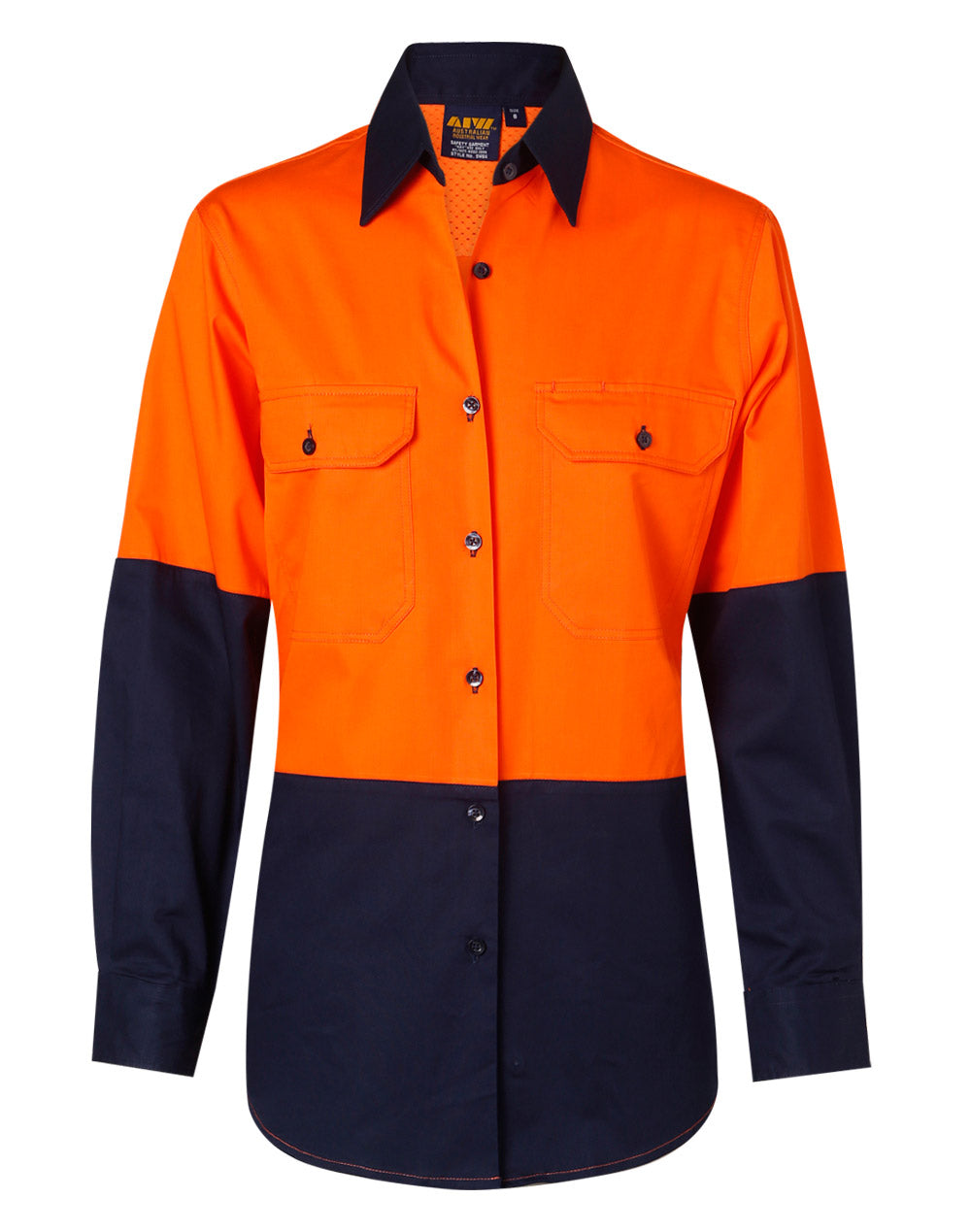 Women'S Long Sleeve Safety Shirt - FluoroOrange Navy
