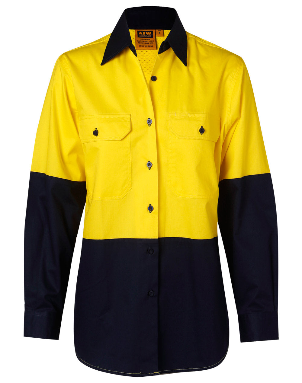Women'S Long Sleeve Safety Shirt - FluoroYellow Navy
