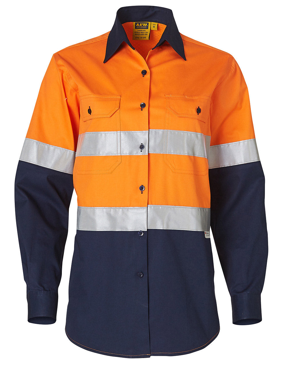 Women'S Long Sleeve Safety Shirt - FluoroOrange Navy