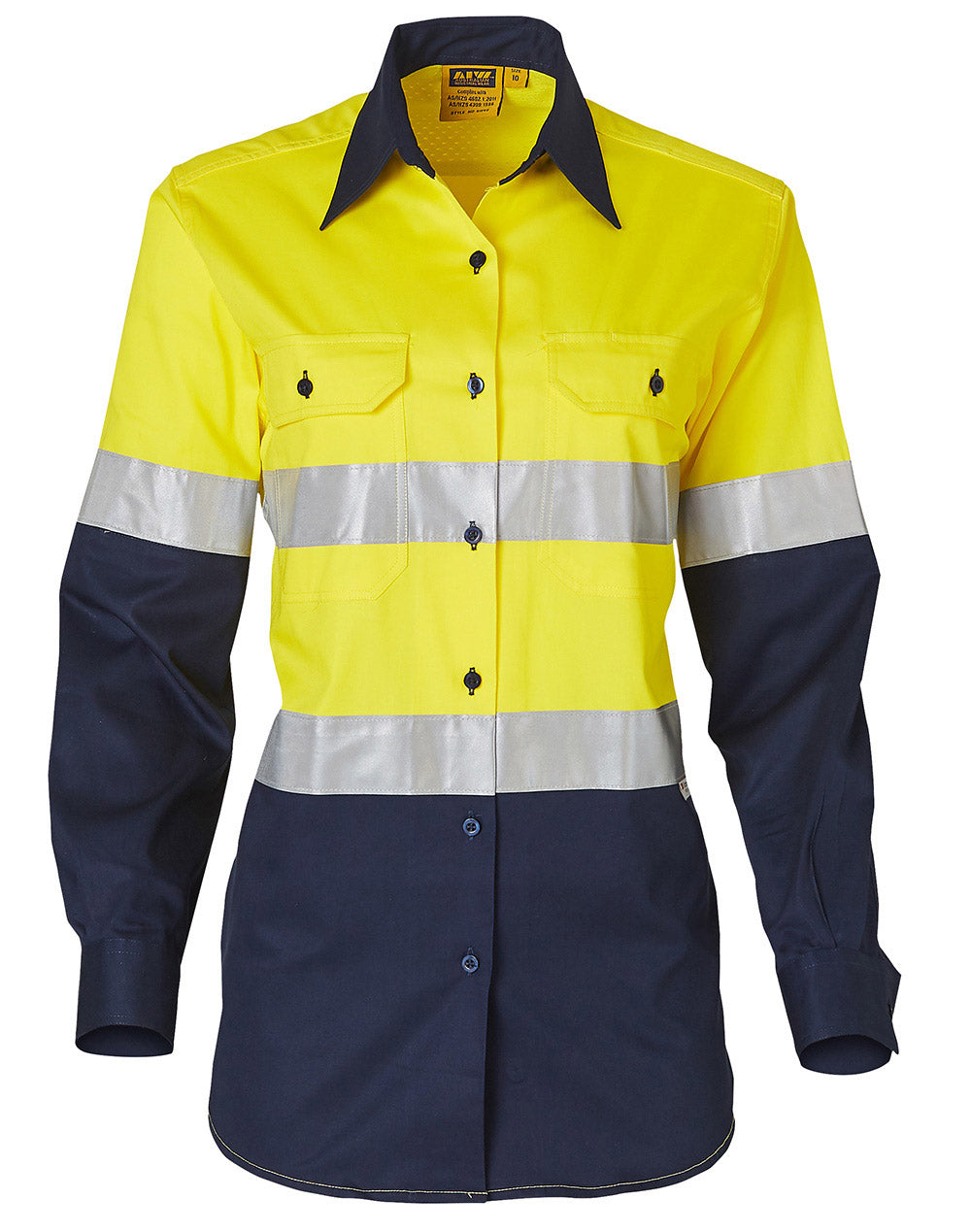 Women'S Long Sleeve Safety Shirt - FluoroYellow Navy