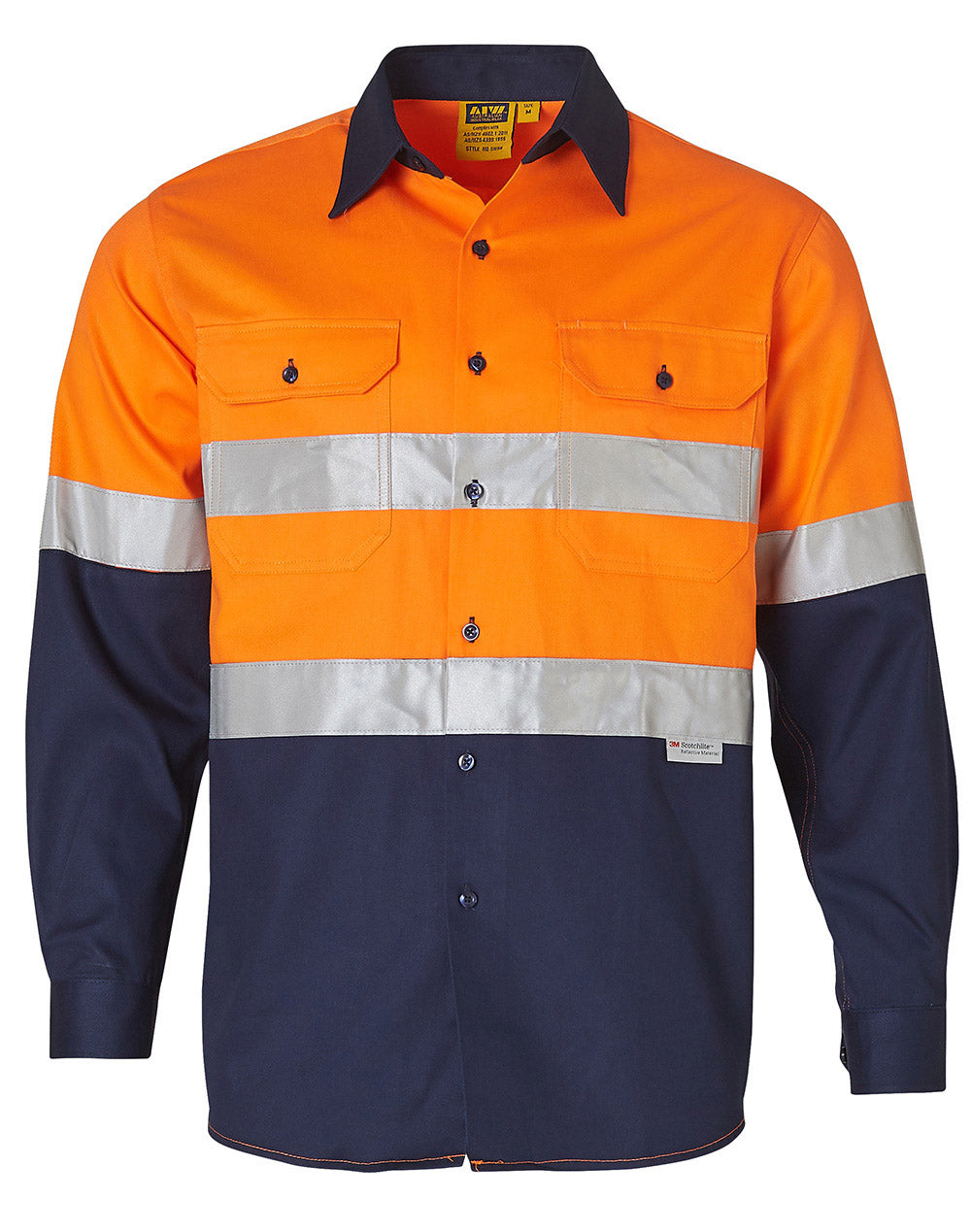 Long Sleeve Safety Shirt - Orange Navy