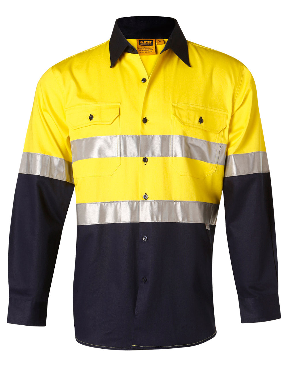 Long Sleeve Safety Shirt - Yellow Navy