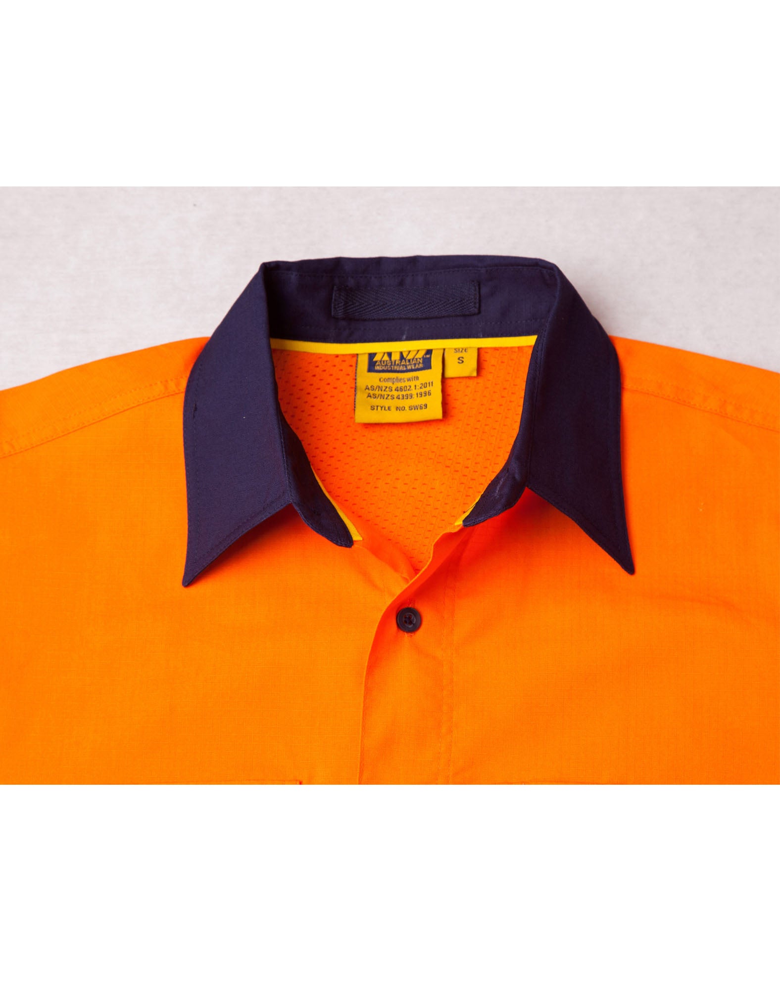 Rip-Stop Long Sleeve Safety Shirt - Orange Navy