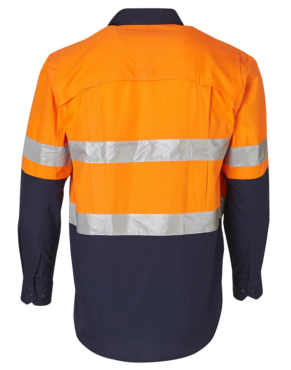 Rip-Stop Long Sleeve Safety Shirt - Orange Navy