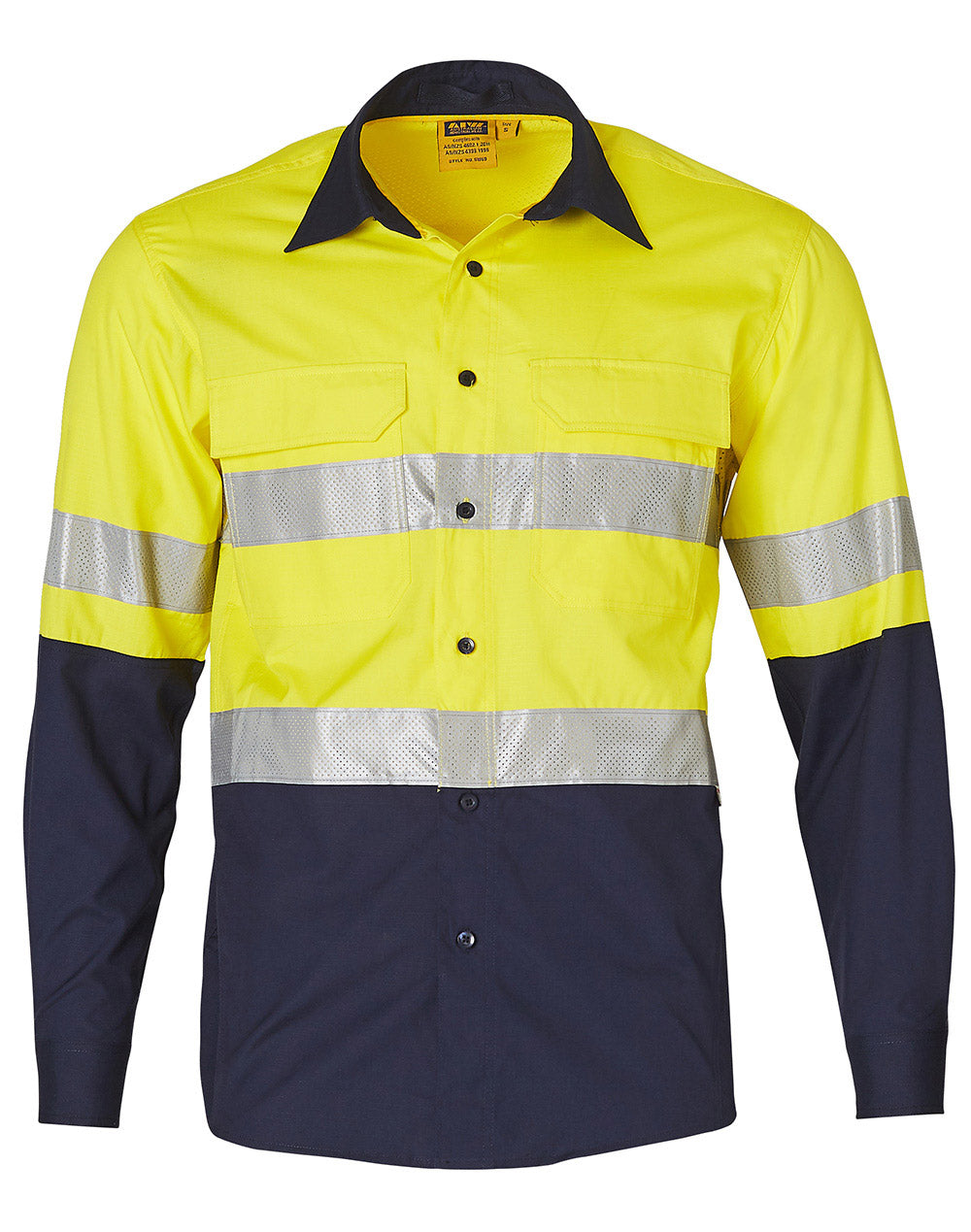 Rip-Stop Long Sleeve Safety Shirt - Yellow Navy