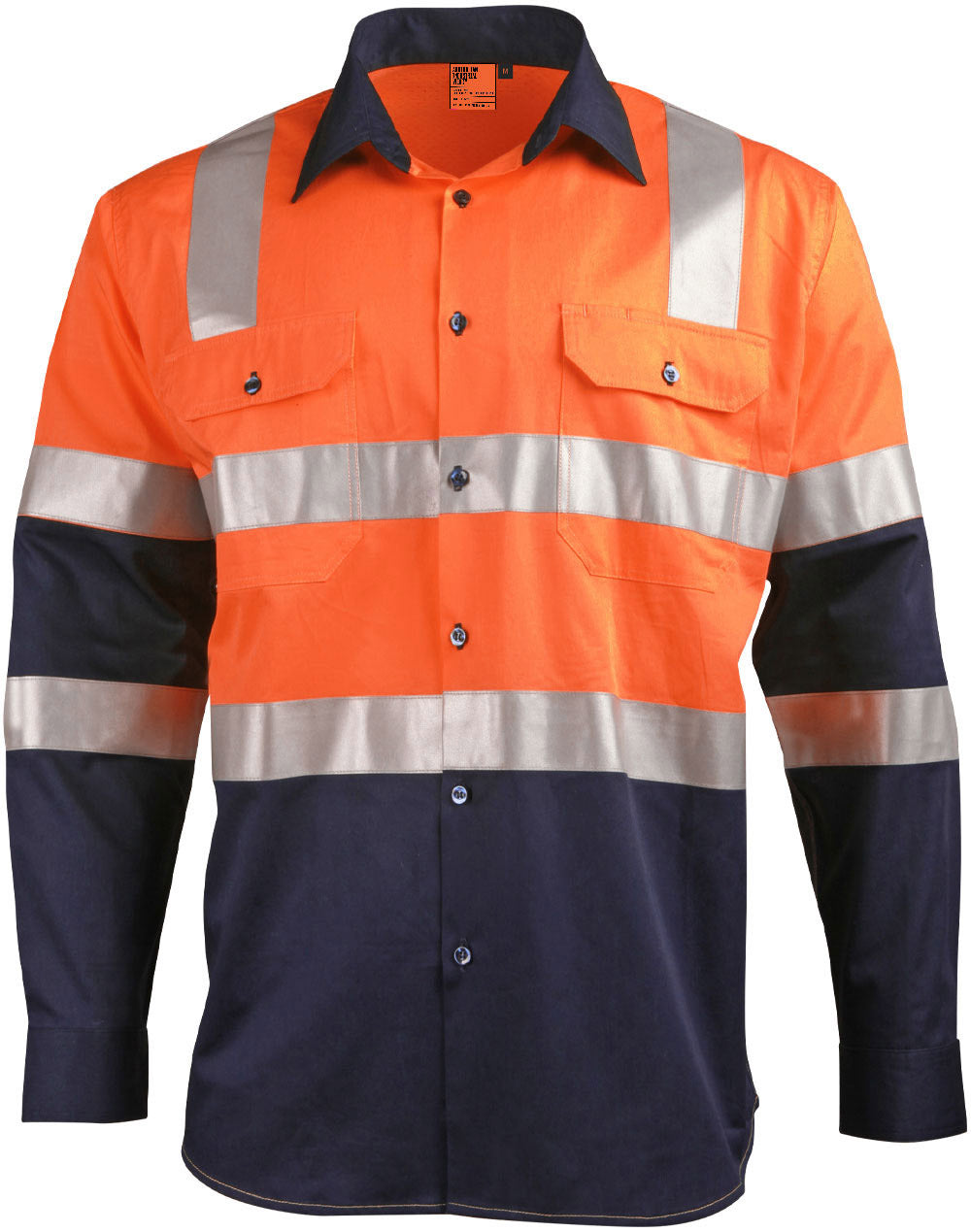 Biomotion Day/Night Light Weight Safety Shirt With X Back Tape Configuration - Orange Navy