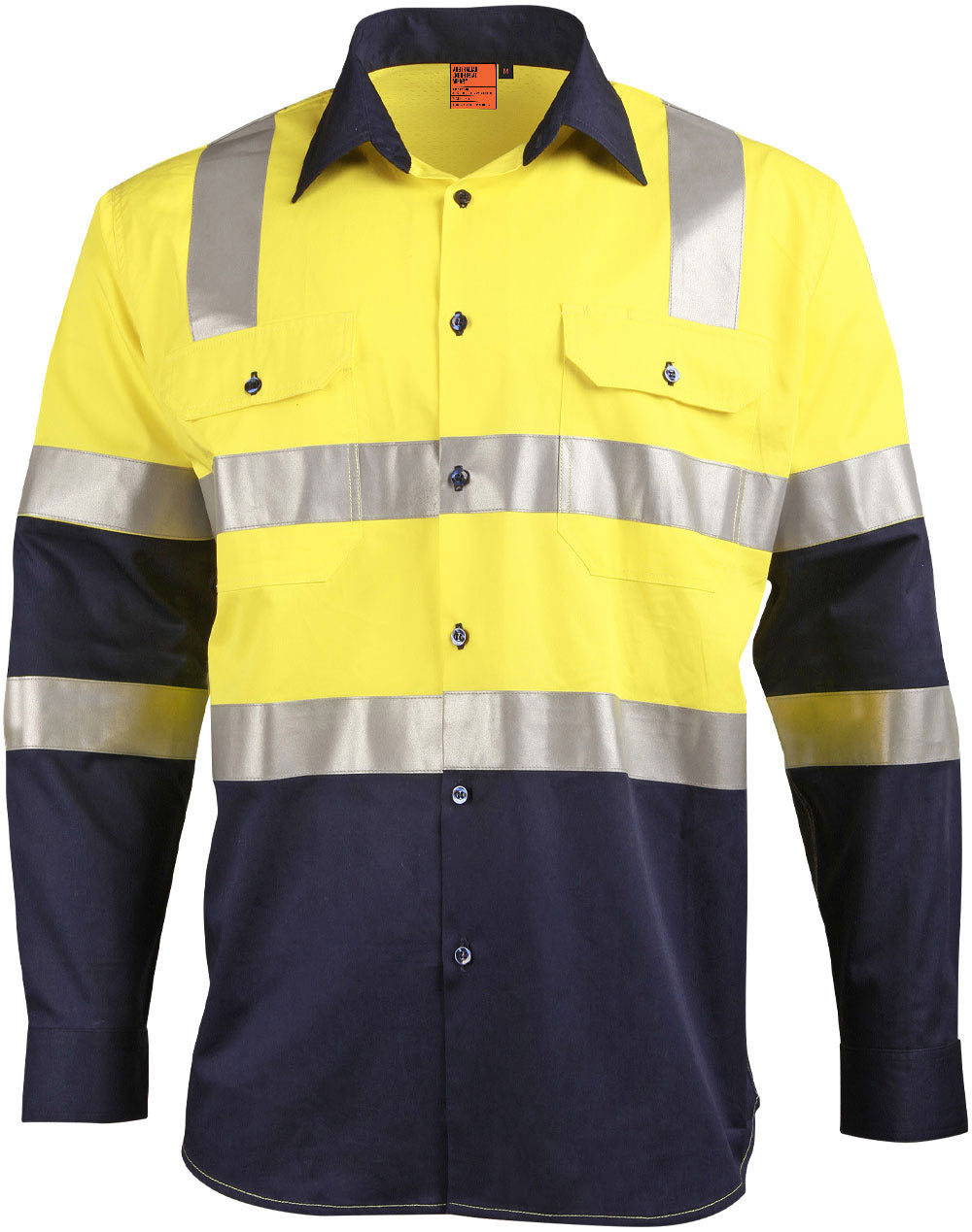 Biomotion Day/Night Light Weight Safety Shirt With X Back Tape Configuration - Yellow Navy