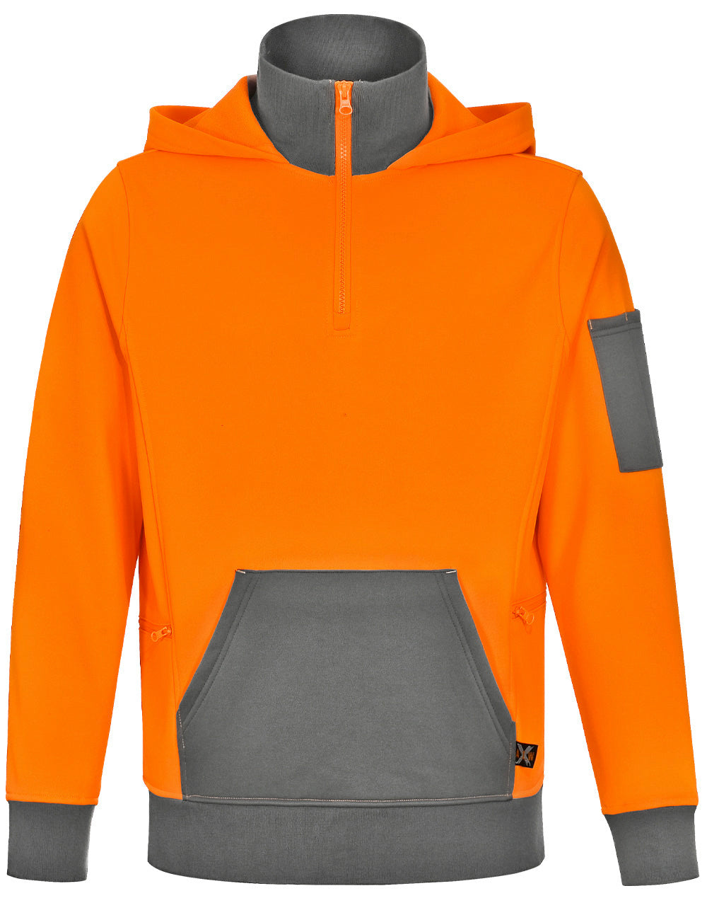 Unisex Hi Vis ¼ Zip Premium Fleece Hoodie - Orange Ash