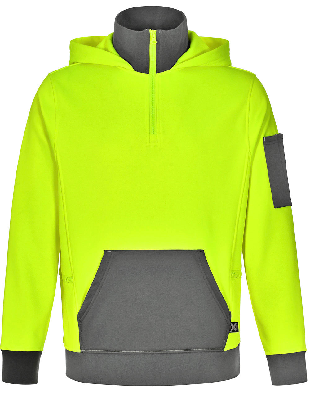Unisex Hi Vis ¼ Zip Premium Fleece Hoodie - Yellow Ash