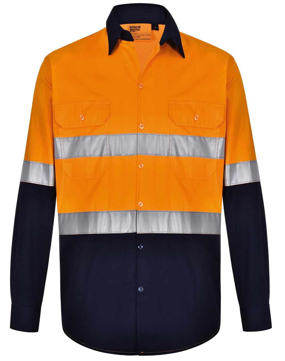Unisex Hi Vis Cool-Breeze Safety Ls Shirt (Generic Tape) - Orange Navy