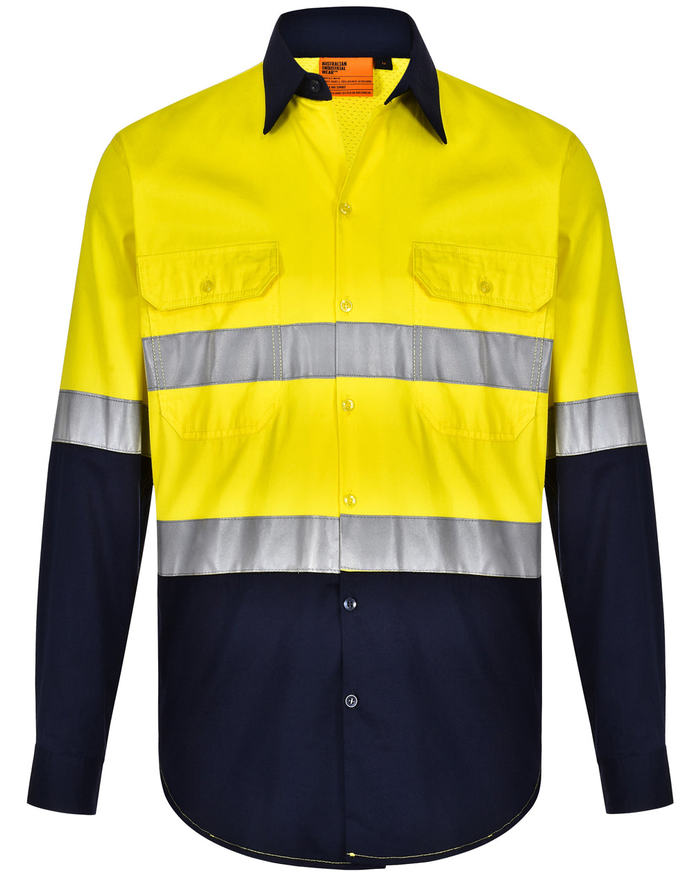 Unisex Hi Vis Cool-Breeze Safety Ls Shirt (Generic Tape) - Yellow Navy