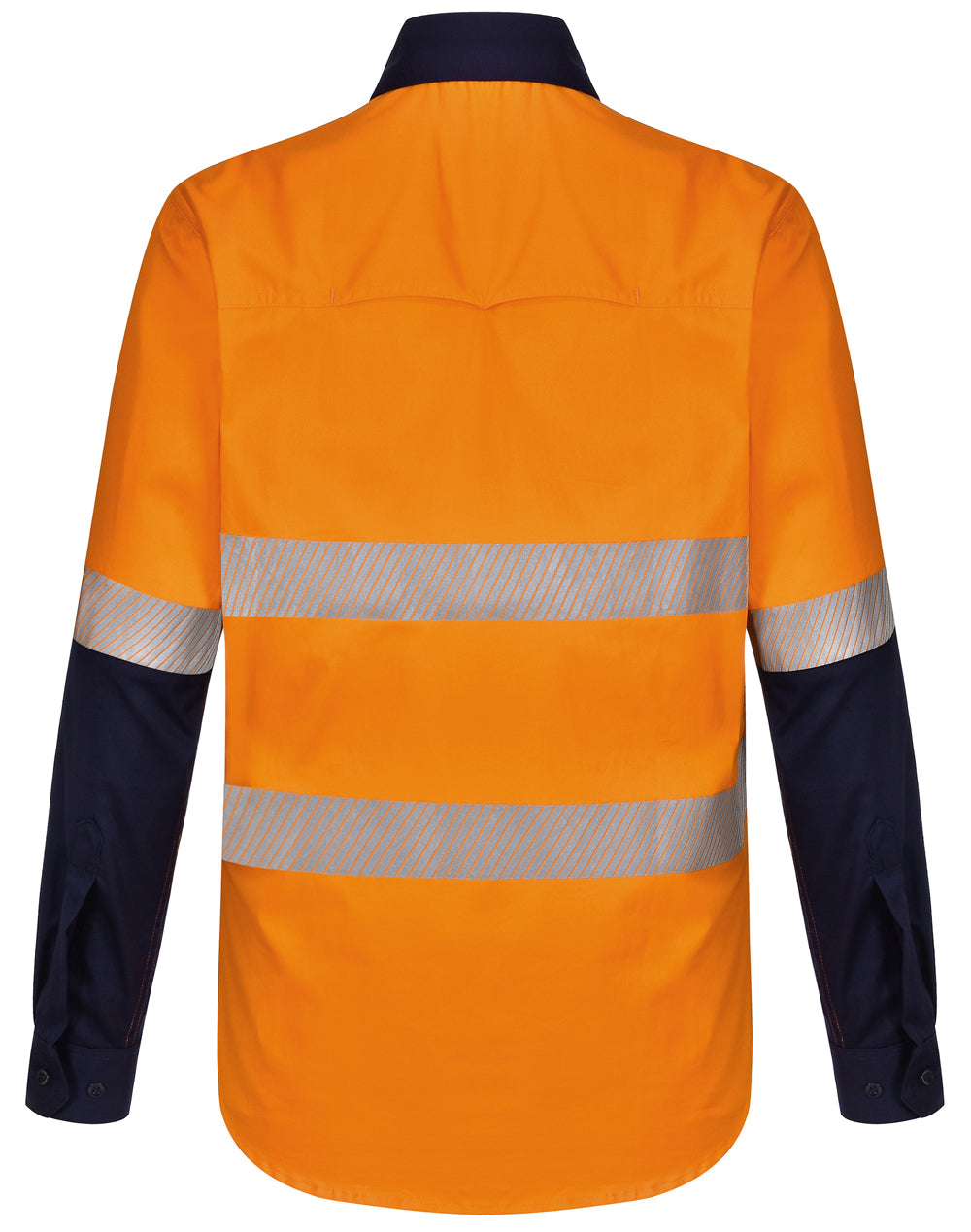 Unisex Hi Vis Cool-Breeze Safety Ls Shirt (Segmented Tape) - Orange Navy