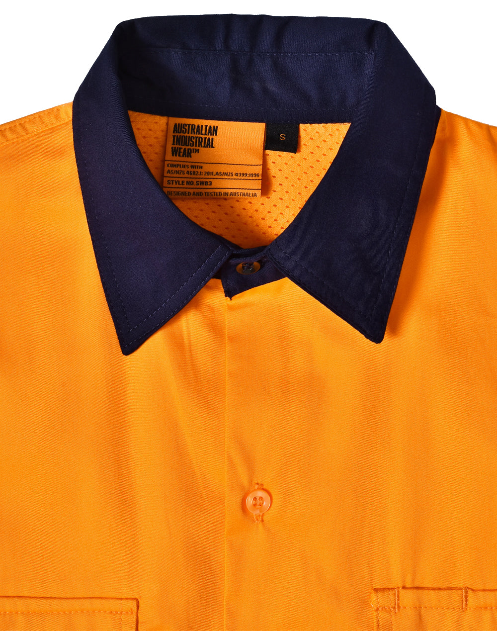 Unisex Hi Vis Cool-Breeze Safety Ls Shirt (Segmented Tape) - Orange Navy