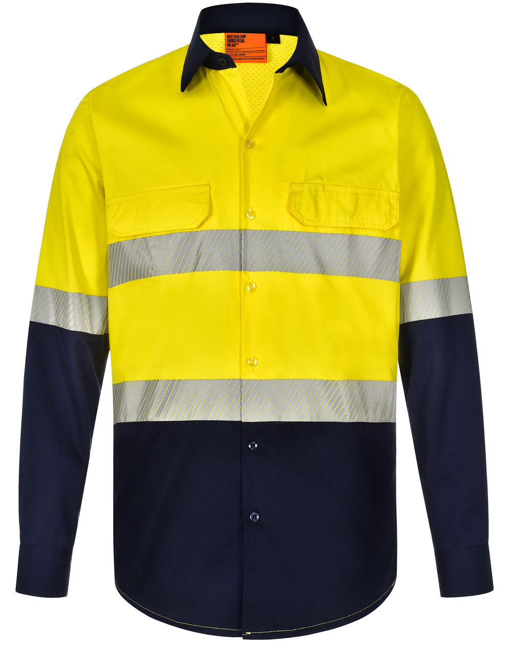 Unisex Hi Vis Cool-Breeze Safety Ls Shirt (Segmented Tape) - Yellow Navy