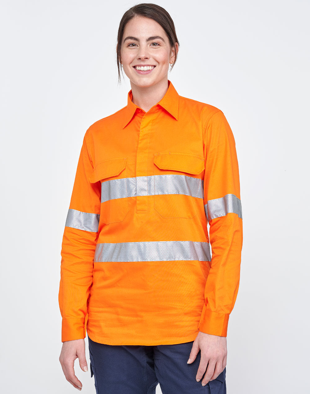 Unisex Hi-Vis Cool Breeze Closed Front Ls Shirt With Perforated Tape