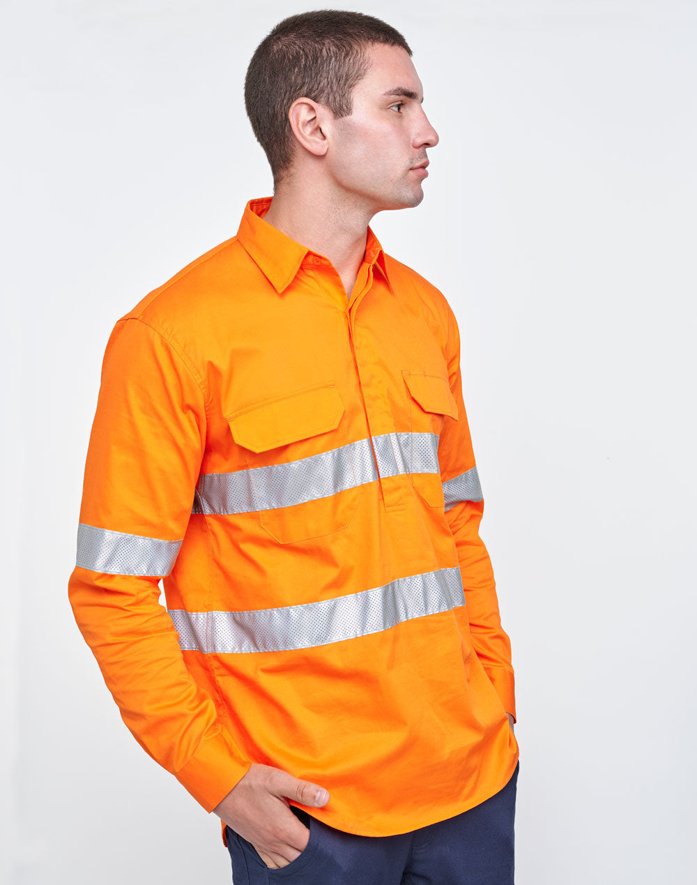 Unisex Hi-Vis Cool Breeze Closed Front Ls Shirt With Perforated Tape