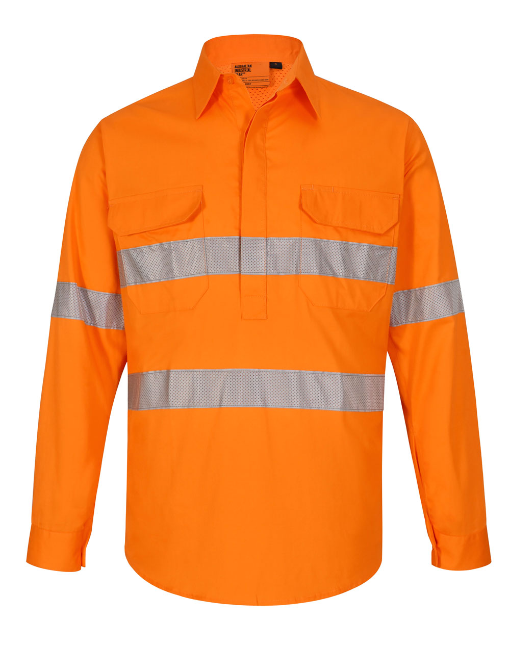 Unisex Hi-Vis Cool Breeze Closed Front Ls Shirt With Perforated Tape - Orange