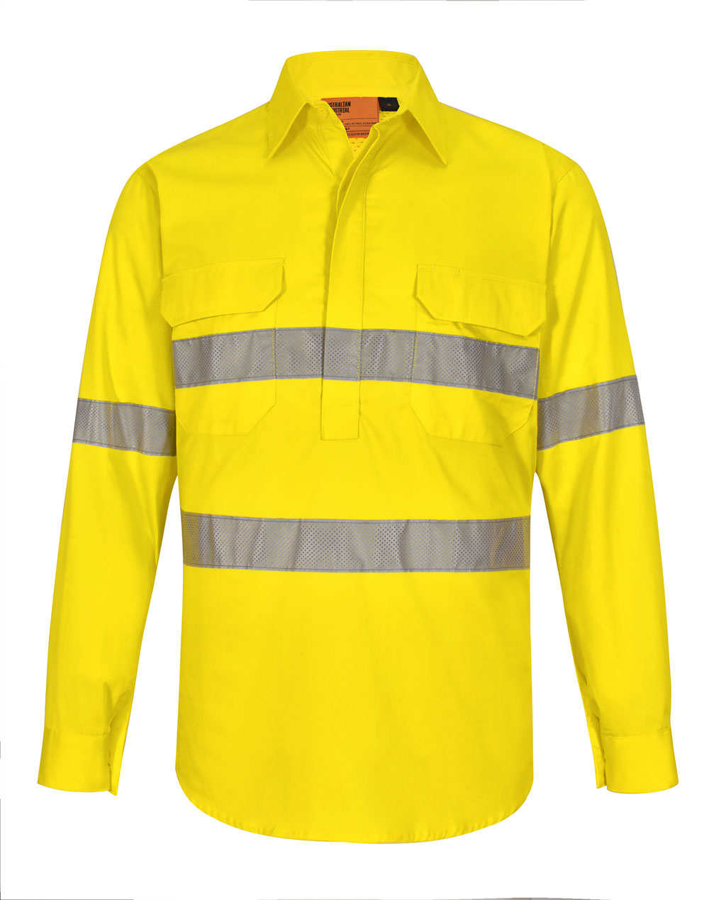 Unisex Hi-Vis Cool Breeze Closed Front Ls Shirt With Perforated Tape - Yellow