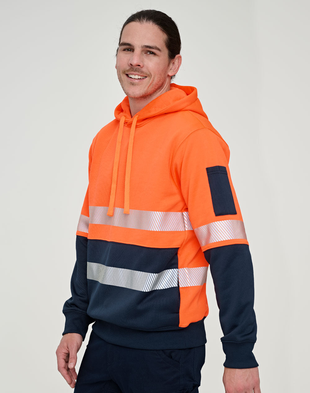 Hi-Vis Two Tone Safety Hoodies With Segmented Tapes - Orange Navy