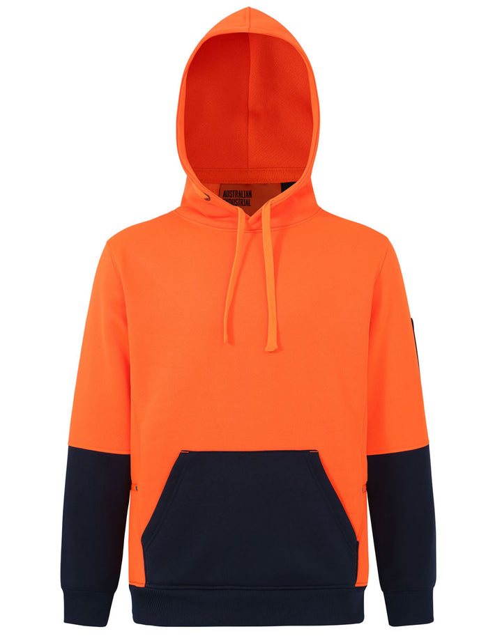 Hi-Vis Two Tone Water Resistant Fleece Hoodie - Orange Navy