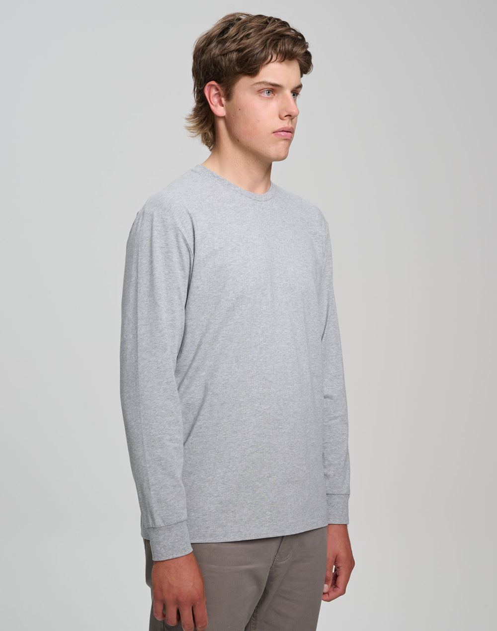 Mens Premium Cotton Face L/S Tee - Marl Grey