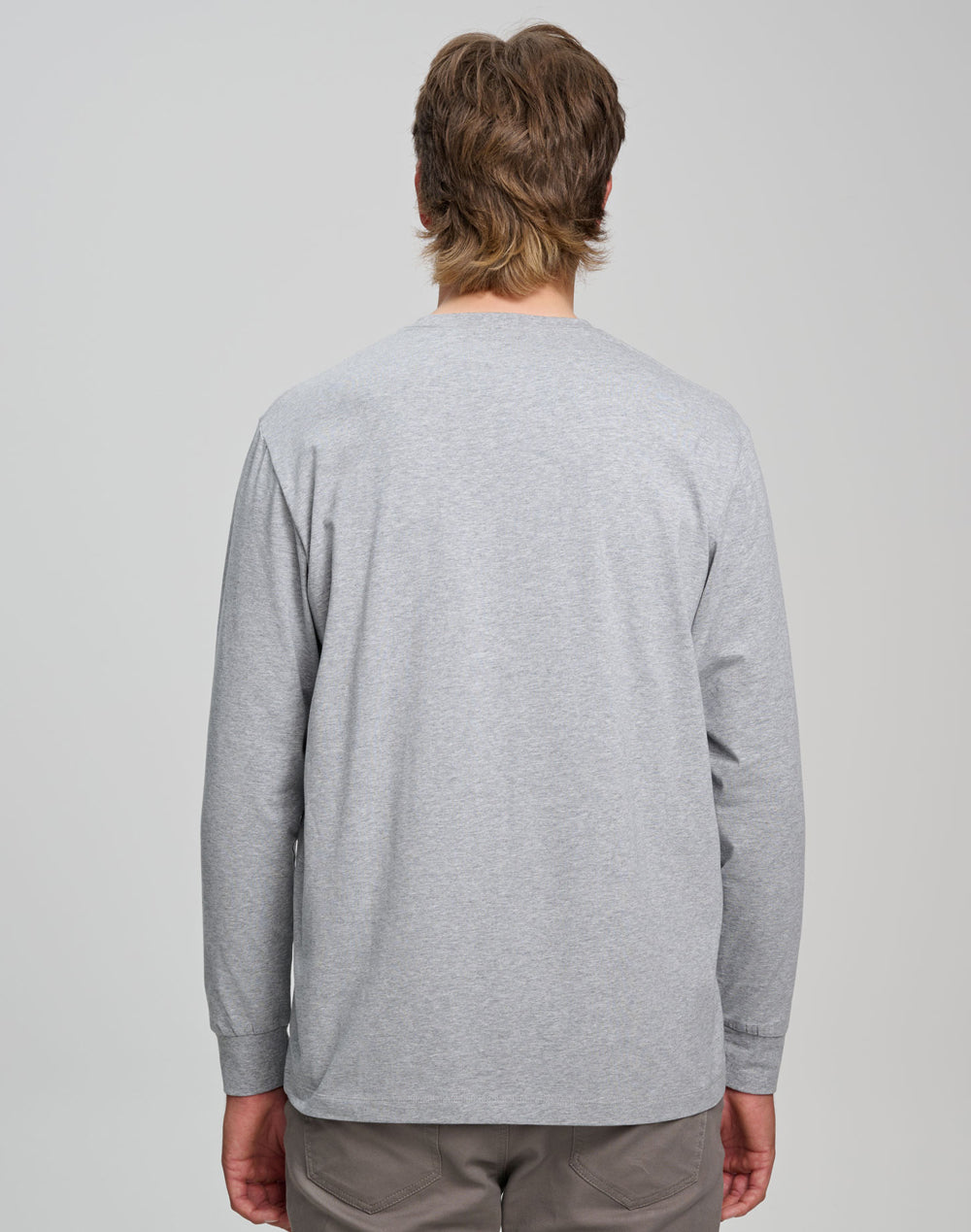 Mens Premium Cotton Face L/S Tee - Marl Grey