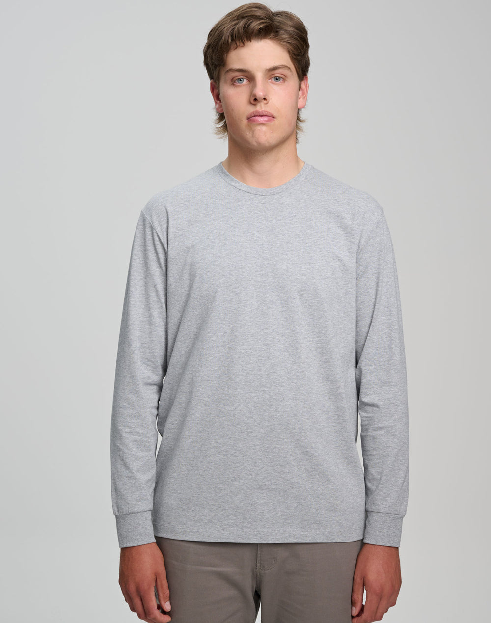 Mens Premium Cotton Face L/S Tee - Marl Grey