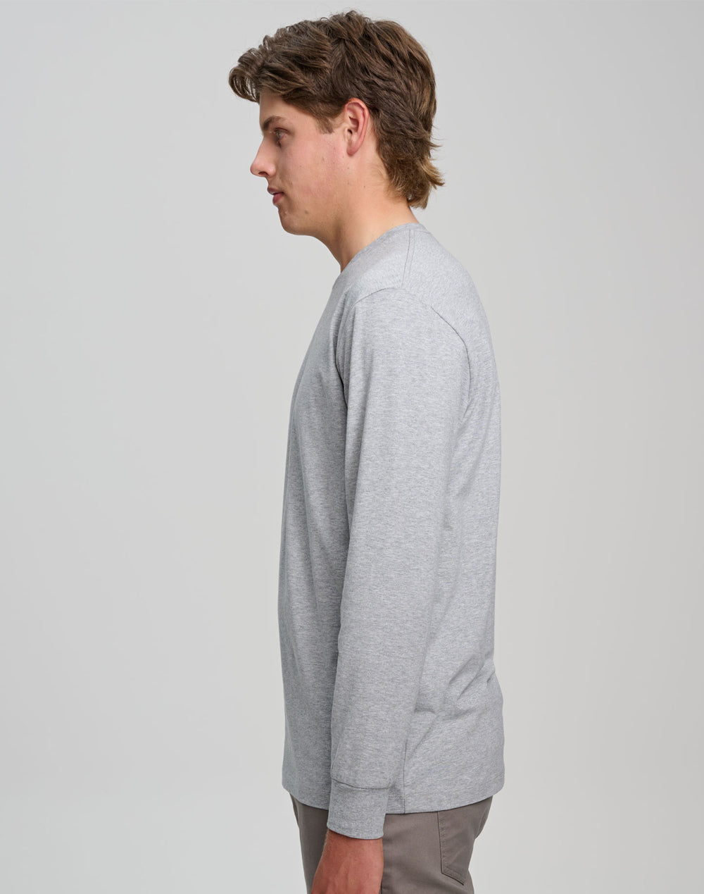 Mens Premium Cotton Face L/S Tee - Marl Grey