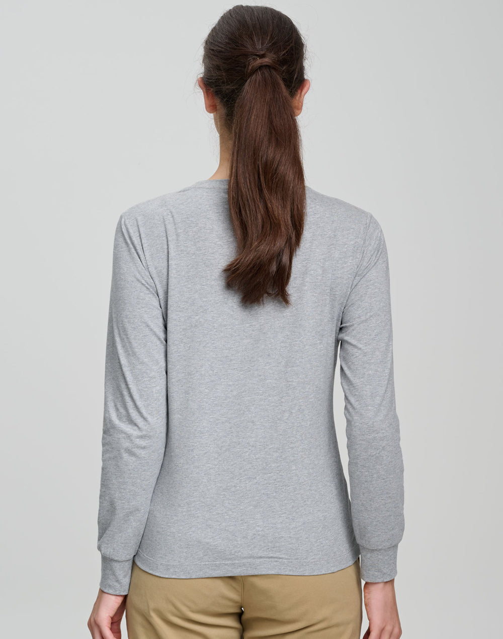 Ladies Premium Cotton Face L/S Tee - Marl Grey