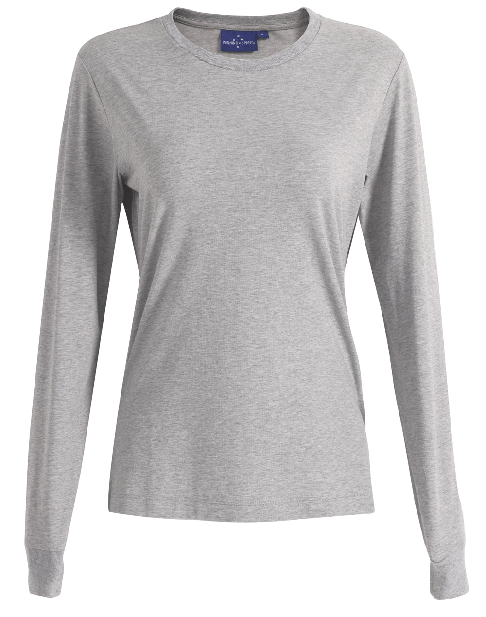 Ladies Premium Cotton Face L/S Tee - Marl Grey