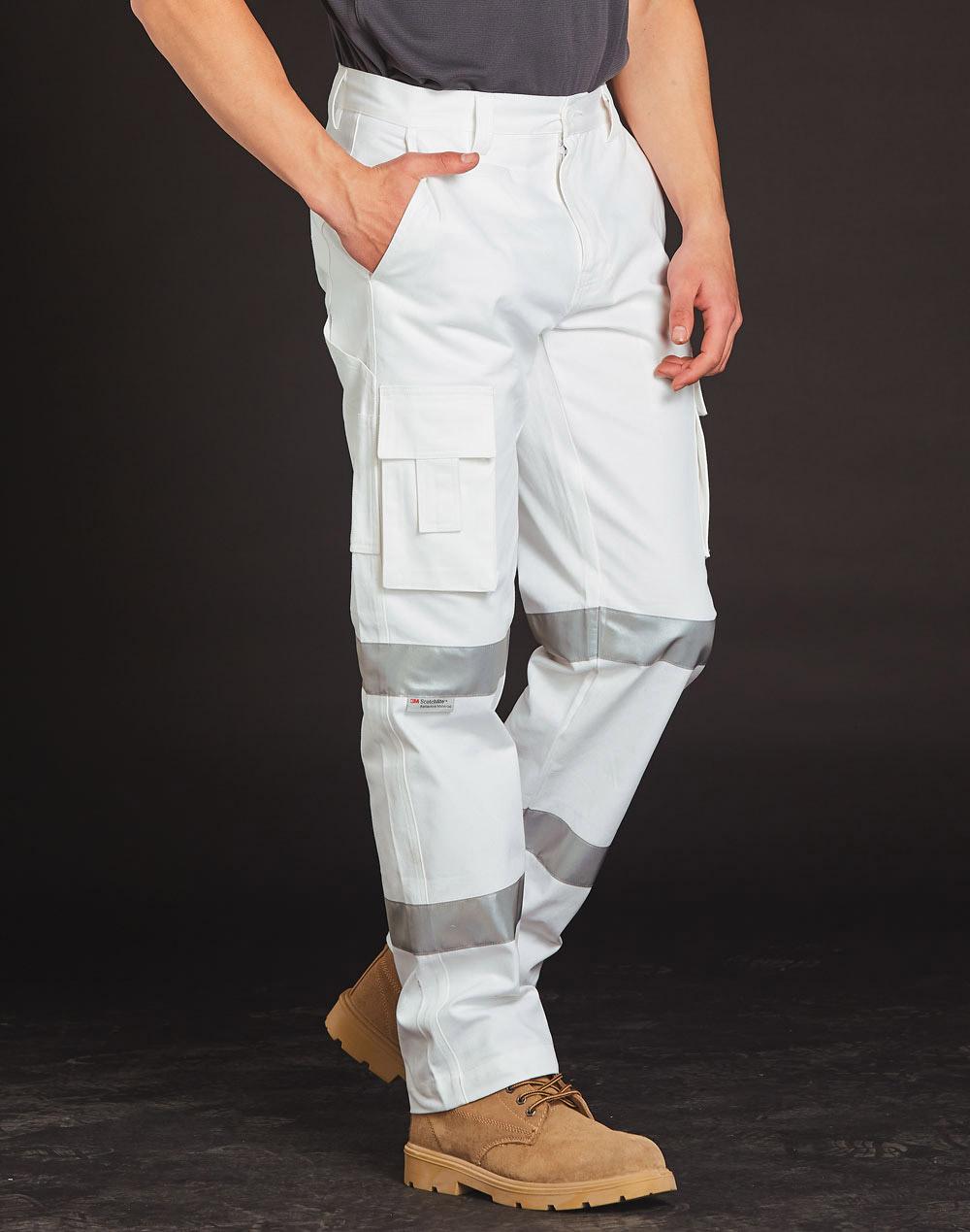 Mens White Safety Pants With Biomotion Tape Configuration - White