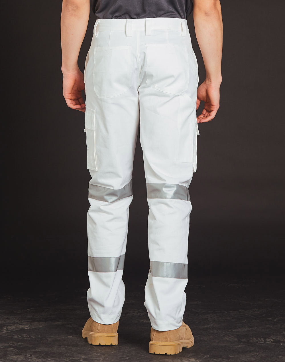 Mens White Safety Pants With Biomotion Tape Configuration