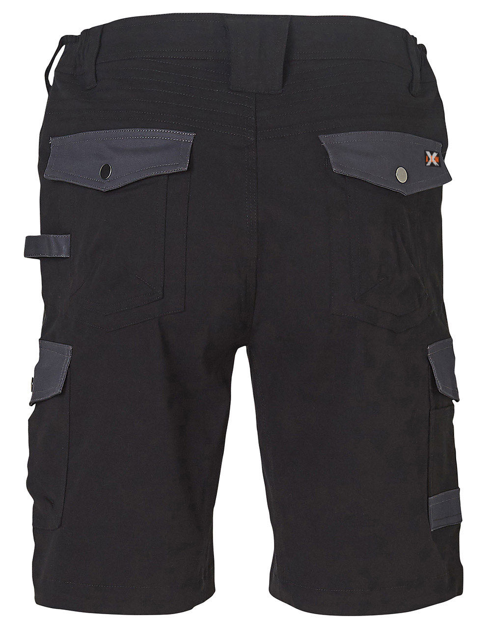 Mens Stretch Cargo Work Shorts With Design Panel Treatments - Black