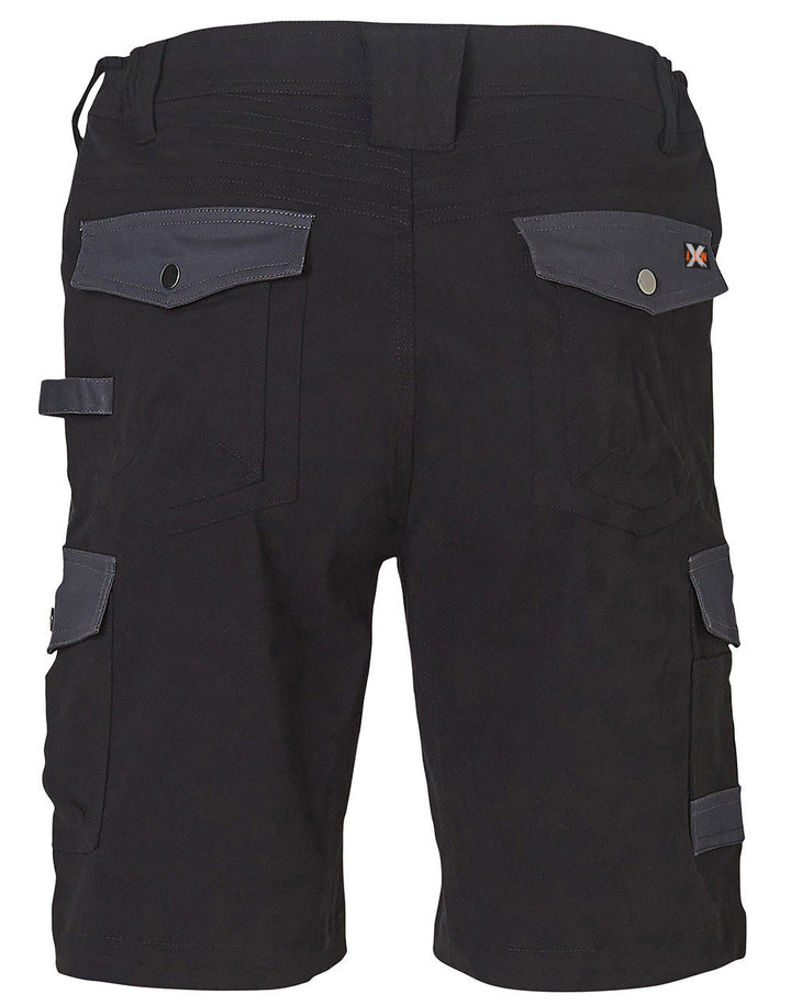Mens Stretch Cargo Work Shorts With Design Panel Treatments - Black