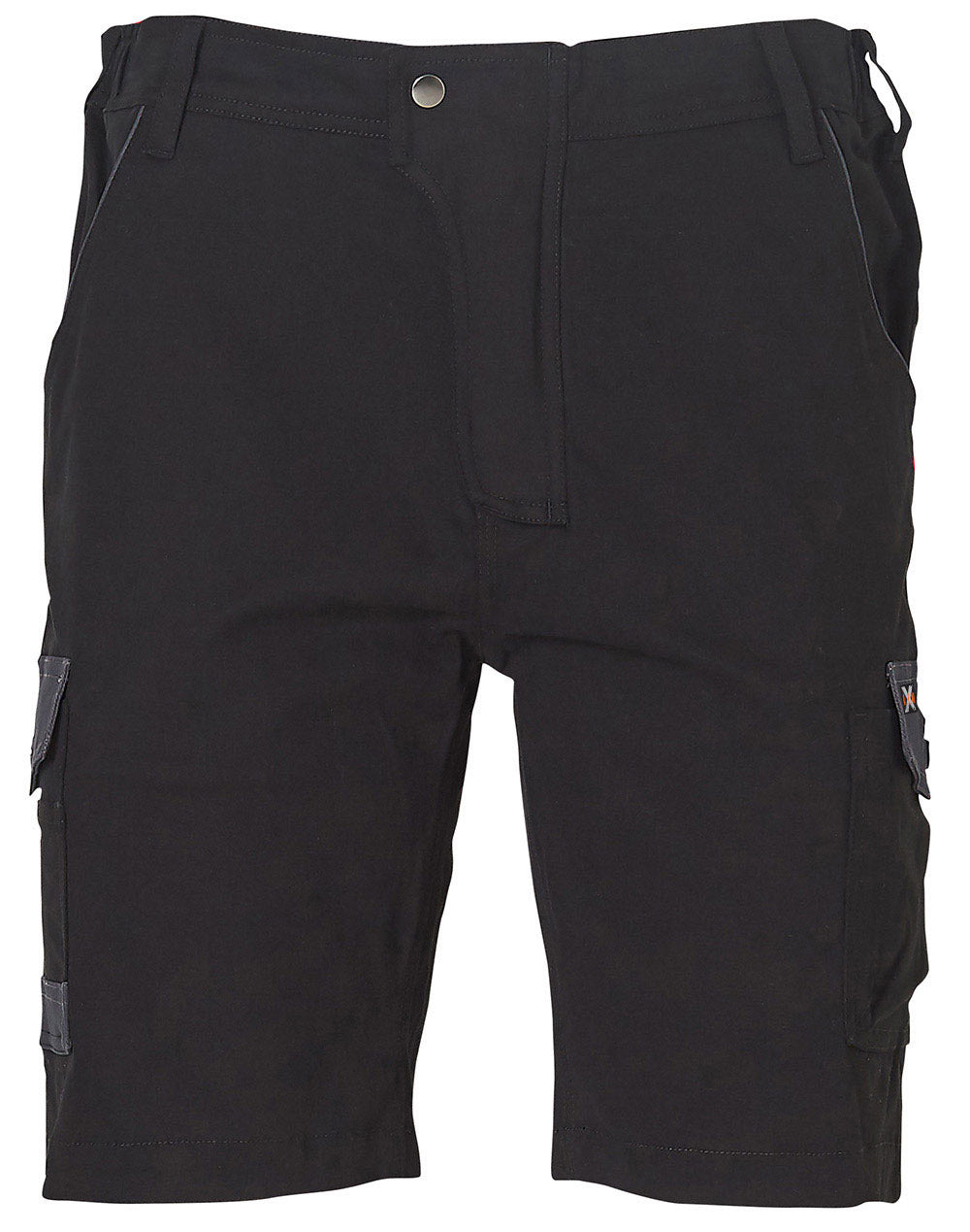 Mens Stretch Cargo Work Shorts With Design Panel Treatments - Black