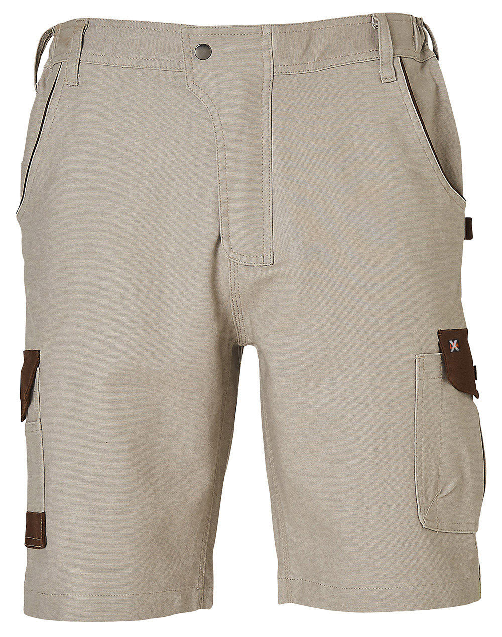 Mens Stretch Cargo Work Shorts With Design Panel Treatments - Sand