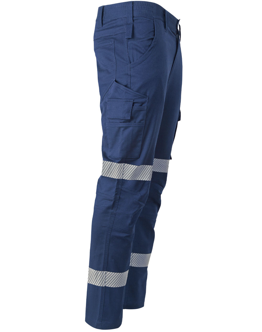 Unisex Cotton Stretch Rip-Stop Work Pants With Segmented Tape - Navy