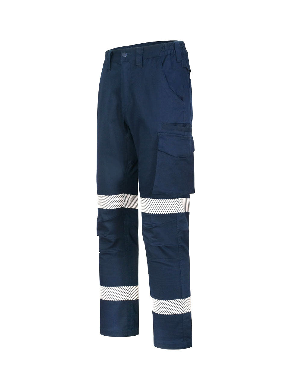 Unisex Cotton Stretch Rip-Stop Work Pants With Segmented Tape - Navy