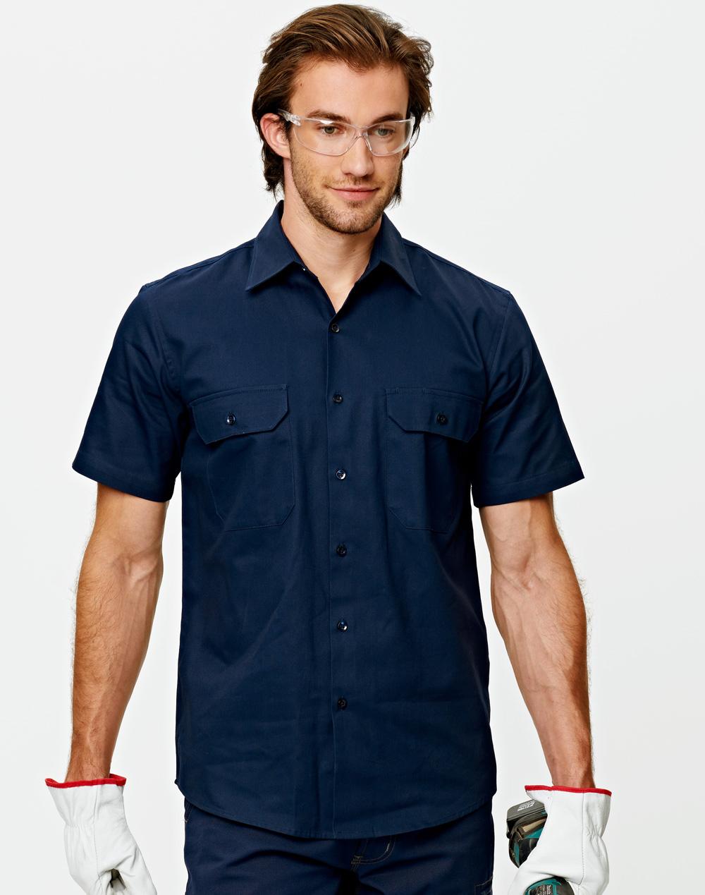 Wt03 Cotton Drill Short Sleeve Work Shirt - Navy