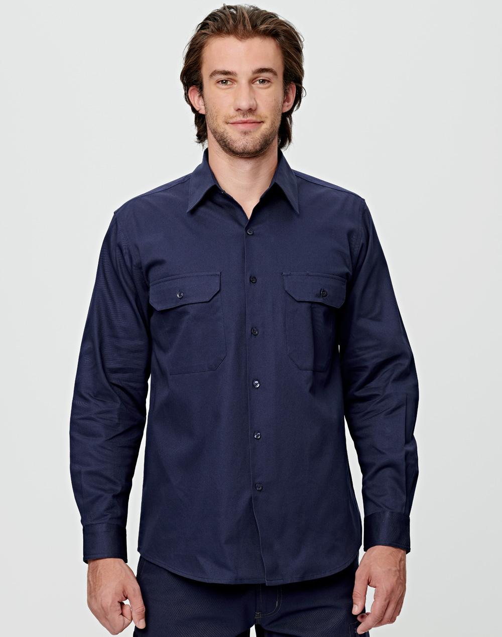 Wt04 Cotton Drill Work Shirt - Navy