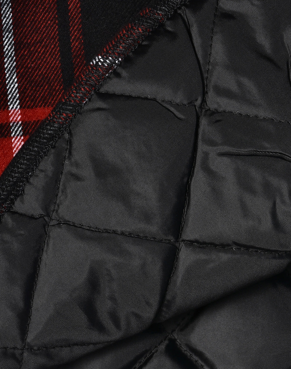 Unisex Quilted Flannel Shirt-Style Jacket - Black Wine