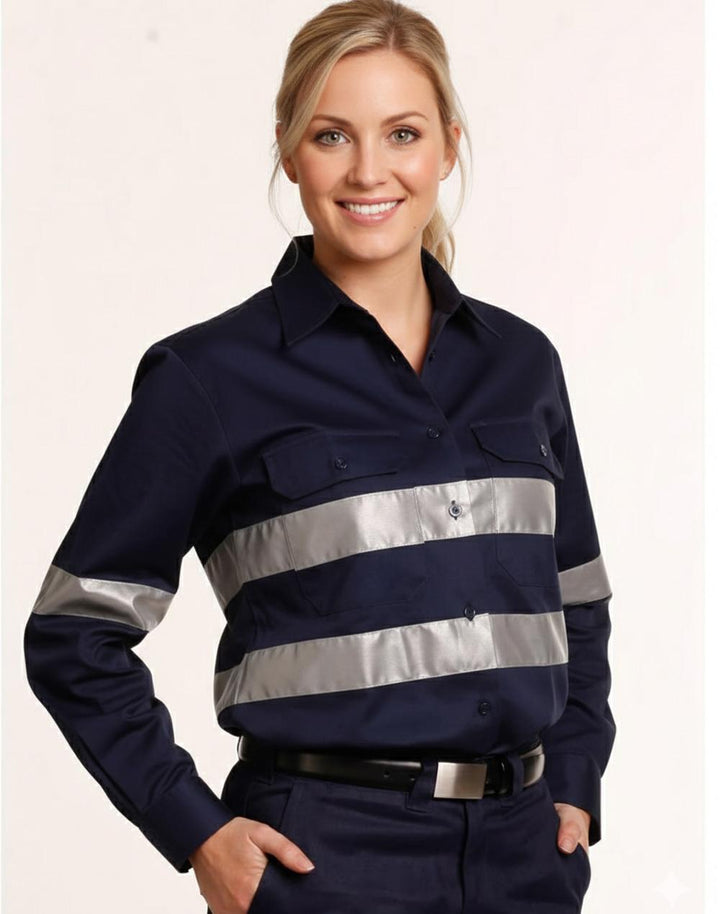 Women'S Cotton Drill Work Shirt With 3M Tapes
